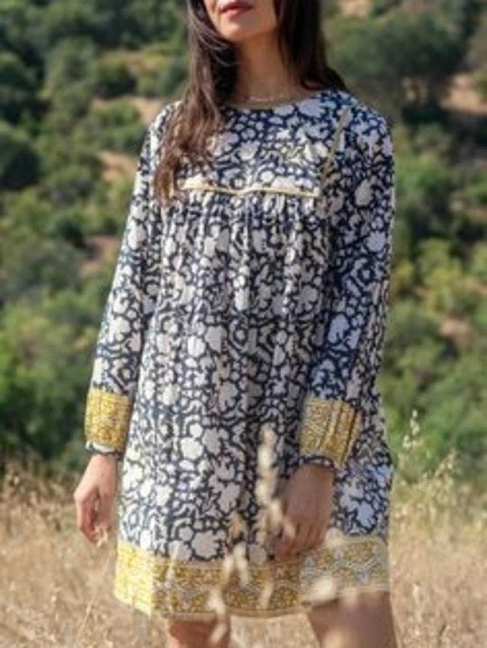Anthropologie SZ Blockprints Floral Babydoll Mini Dress Prairie Boho Western M